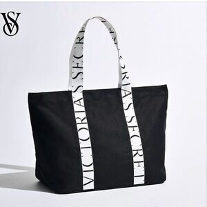 Victoria's Secret Black white logo Tote Bag purse cheetah leopard print inside